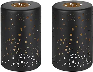 Photo 1 of ALUCSET Cylinder Metal Lampshade, Sky Stars Design, Fixture Replacement Globes or Shades with 1-5/8 Inch Fitter Opening, Set of 2 (Black/Gold)