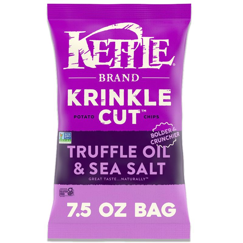 Photo 1 of Kettle Brand Potato Chips, Krinkle Cut Truffle and Sea Salt, 7.5 Oz Krinkle Cut Truffle Oil & Sea Salt 7.5 Ounce (Pack of 1) BB 09.12.24