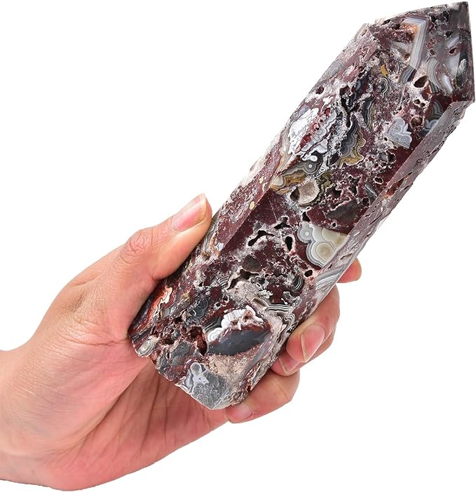 Photo 1 of AMOYSTONE Natural Crystal Tower Red Agate Hexagonal Wand Healing Crystal Point Pillar Reiki Rock Stone 0.6-1 Lbs, Collection, Home Décor 