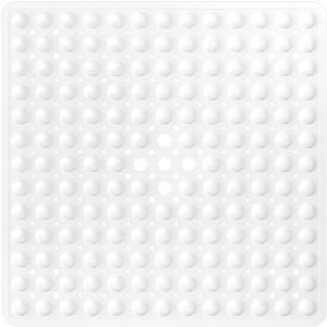 Photo 1 of XIYUNTE Square Shower Mat - 21 x 21 inch Non-Slip Bath Mat for Shower, Non Slip Bathtub Mats with Suction Cups and Drain Holes, Machine Washable, White 