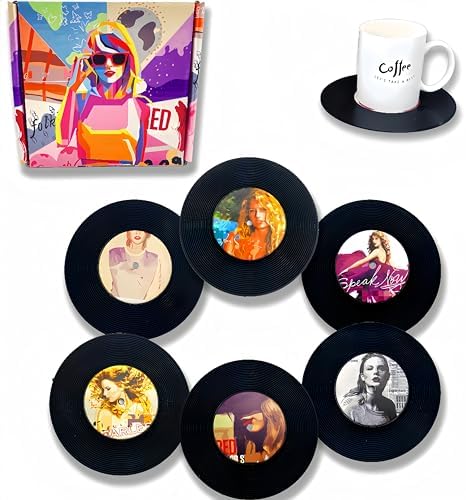 Photo 1 of Coasters Set of 6 Record for Music Lovers and Drinks, Aesthetic Boho Modern Retro Record Living Room Coffee Table Office Decor New Home Gifts