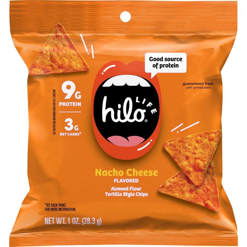 Photo 1 of  Hilo Life Low Carb Keto Friendly Tortilla Chip Snack Bags, Nacho Cheese, 1 Ounce (Pack of 12) BEST BY 13 JUL 2024