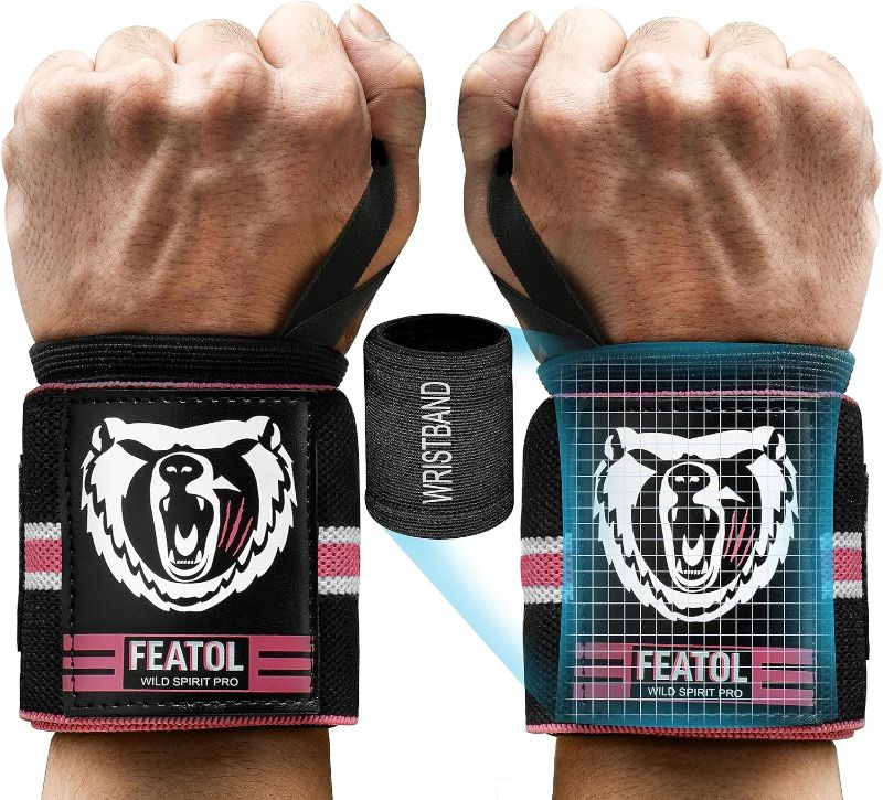 Photo 1 of FEATOL Wrist Wraps for Weightlifting Men Women (Dual Support), 18" Wrist Brace for Work Out with Inner Wristband and Thumb Loop, Wrist Support for Powerlifting SIZE SMALL, PINK