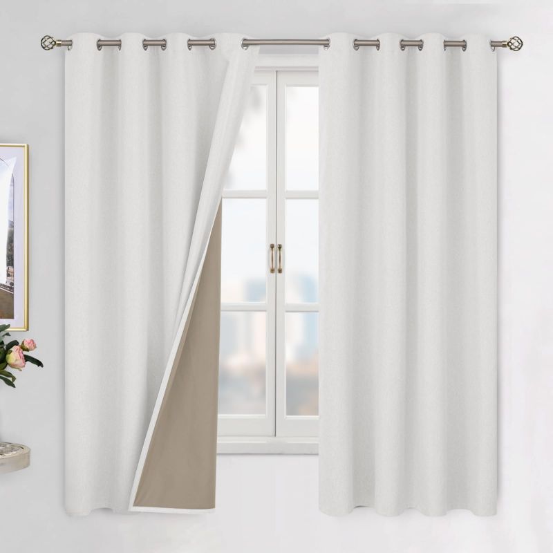 Photo 1 of UHITECH Linen Blackout Curtains for Bedroom 63 Inches Long 2 Panels Set Nursery Black Out Curtain/Drapes Grommets Living Room Curtains Thermal Insulated (52" W x 63" L, Beige, 2 Panels)