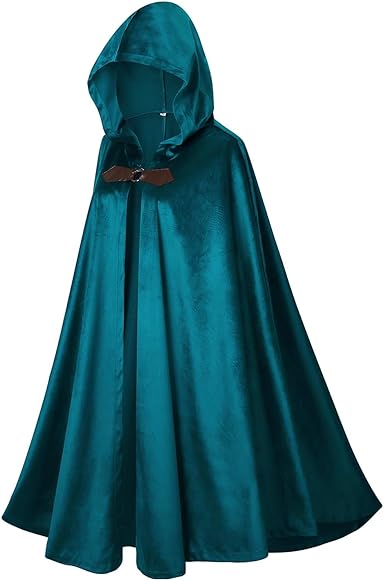 Photo 1 of  LMYOVE Men Hooded Cloak, Adult Medieval Renaissance Costume with Hood, Velvet Cape Halloween Dress Up 