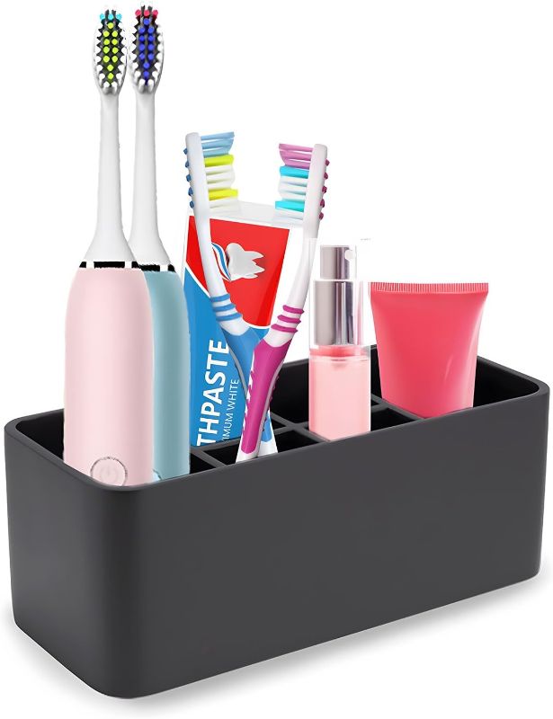Photo 1 of BOYINGIN Toothbrush Holders for Bathrooms, 6 Slots Electric Toothbrush Holder, Resin Toothbrush and Toothpaste Organizer for Razor,Cotton Swab, Floss, Mouthwash, Bathroom Counter Organizer 