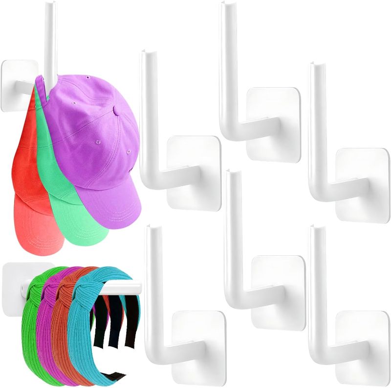 Photo 1 of FOWSRHRG 6 Packs Hat Organizer for Baseball Caps-Hat Storage Self-Adhesive Hat Racks for Cap Wall No Drilling Soccer Cap Holder for Wall L-Shaped Baseball Multi-Purpose Hat Hook 