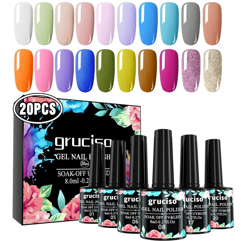 Photo 1 of  Gel Nail Polish 20 Colors, 20Pcs Gel Polish Soak Off Gel Nail Kit Starter Manicure Kit Coat 8ml Each Bottle Gel Nail Kit Beautiful Box Suitable For Gifts 