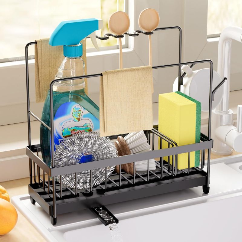 Photo 1 of  INNOCO Sponge Holder for Kitchen Sink, Sink Organizer for Kitchen and Bathroom, Stainless Steel Sponge Holder with Towel Holder, Kitchen Sink Organizer, Sink Caddy 