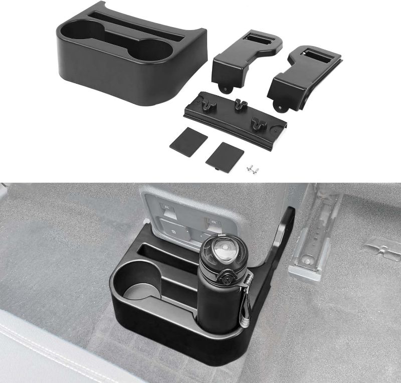 Photo 1 of Hoolcar Rear Dual Cup Holder Floor Console Mounted Drink Holders Expand Organizer Bottle Holder Compatible with 2021-2022 Ford Bronco, Interior Accessories, Black