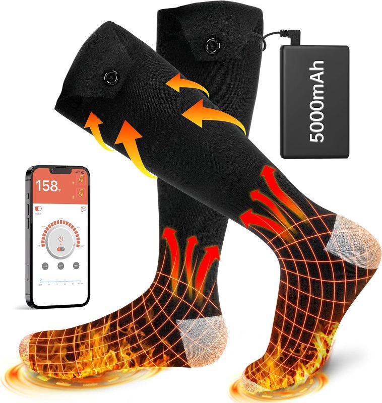 Photo 1 of Heated Socks for Men Women with APP Control,5000mAh Rechargeable Electric Heated Socks,4 Heating Settings,Outdoor Camping Skiing Hunting
