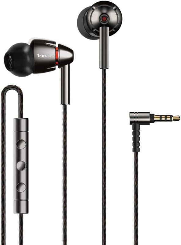 Photo 1 of 1MORE Quad Driver in-Ear Earphones Hi-Res High Fidelity Headphones Warm Bass, Spacious Reproduction, High Resolution, Mic in-Line Remote Smartphones/PC/Tablet - Silver/Gray
