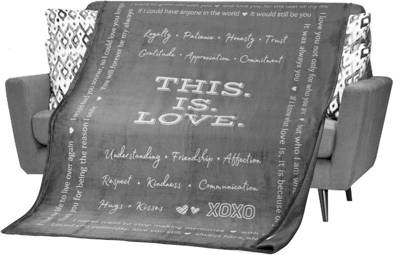 Photo 1 of FILO ESTILO Valentines Day Gifts, Love Blanket, I Love You Gifts for Her, Wife Gift, Birthday, Wedding, Anniversary, Sentimental, Romantic Gifts for Couples, 65 x 50 Inches (Grey)
