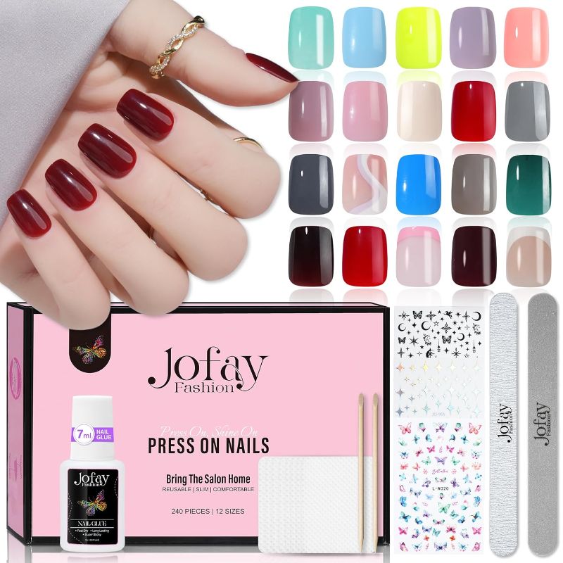 Photo 1 of 20 Packs Gel Nail Tips Short?Jofay Fashion 480PCS Short square Press On Nails,Natural Fit Lightweight Fake Nails Natural for Nail Art
