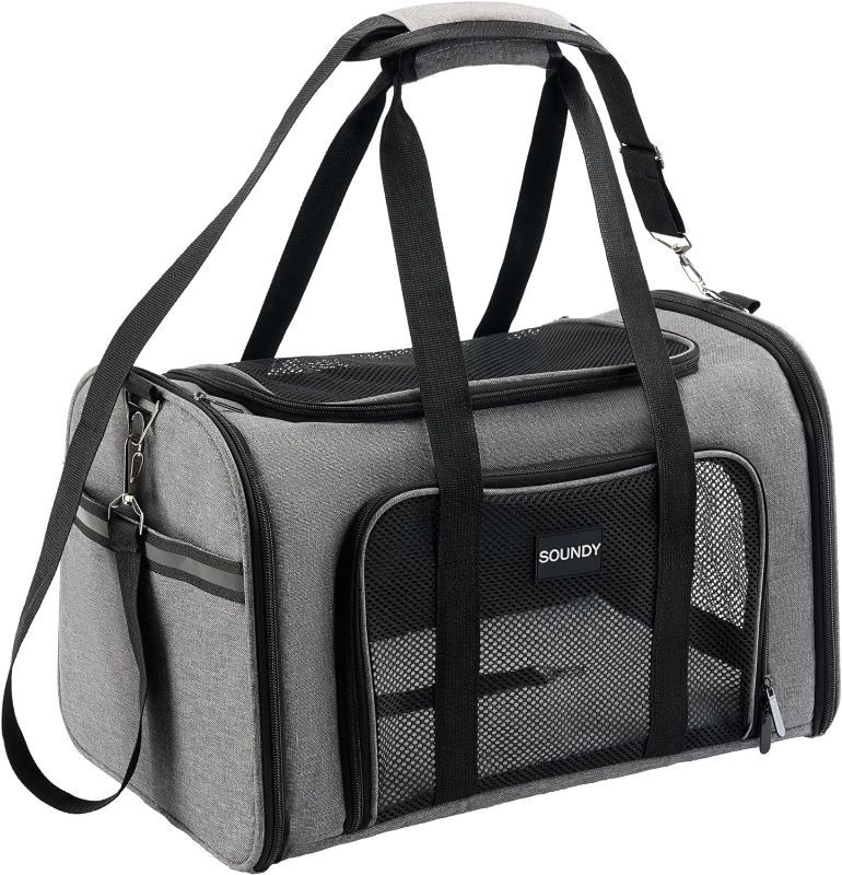 Photo 1 of Dog Carrier Cat Carriers Airline Approved Pet Carrier for Small Medium Dogs Cats Under 15Lbs Puppies Collapsible Soft Sided TSA Travel Puppy Carrier Bag (Medium, Grey)
