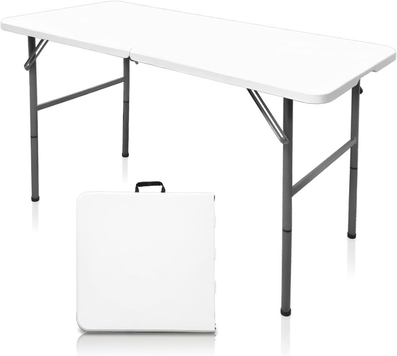 Photo 1 of Gocamptoo Folding Table,4ft Indoor Outdoor Heavy Duty Portable Folding Square Plastic Dining Table W/Handle, Lock for Picnic, Party, Camping (4 FT)
