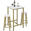 Photo 1 of Finnhomy Bar Table Set, 23.6" Pub Table High Top Table, Square Bar Height Table, Bar Table with Stools, Kitchen Table Set for 2, Industrial Breakfast for Kitchen, Living Room, gold