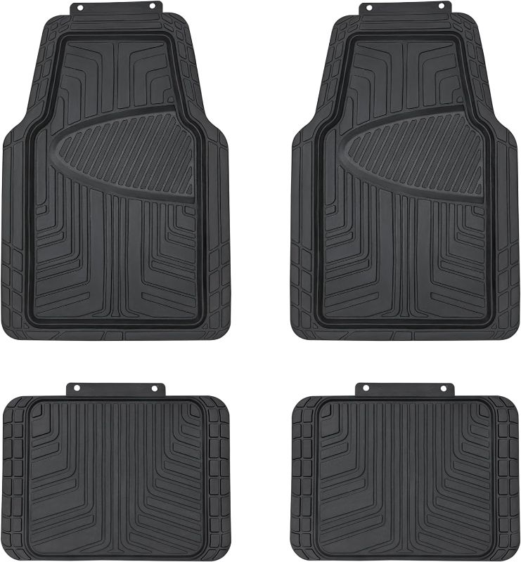 Photo 1 of Amazon Basics 4-Piece Premium Rubber Floor Mat for  SUVs and Trucks, All Weather Protection, Universal Trim to Fit, Black
