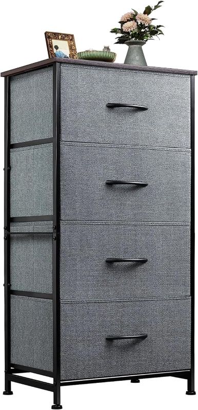 Photo 1 of WLIVE Dresser with 4 Drawers, Storage Tower, Organizer Unit, Fabric Dresser for Bedroom, Hallway, Entryway, Closets, Sturdy Steel Frame, Wood Top, Easy Pull Handle, Dark Grey
