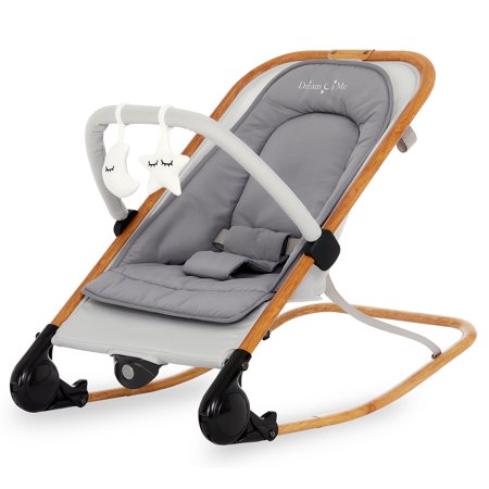 Photo 1 of Dream on Me Rock with Me 2-in-1 Rocker and Stationary Seat Compact Portable Infant Rocker with Removable Toys Bar & Hanging Toys in Grey
