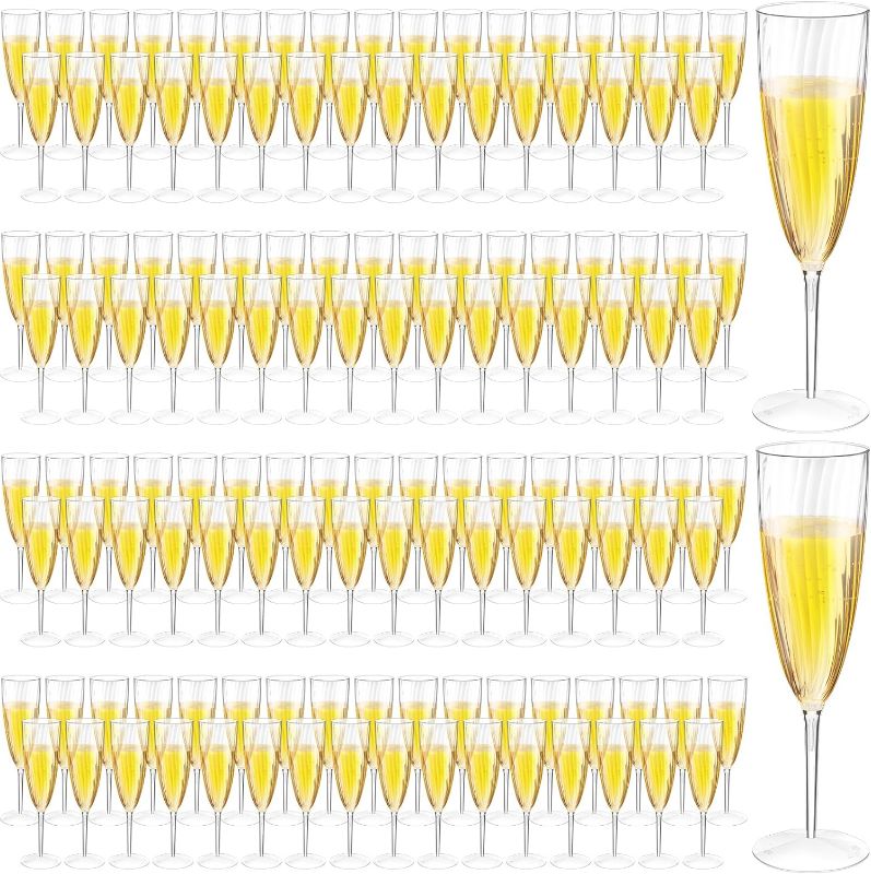 Photo 1 of Gerrii 144 Pack Disposable Plastic Champagne Flutes Clear Hard Plastic Champagne Glasses 6 oz Ideal for Home Daily Life Wedding Toasting Drinking Champagne Party Supplies Bulk
