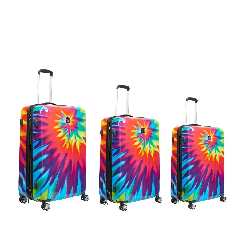 Photo 1 of Tie Dye Nested 3-Piece 28 in., 24 in. and 20 in. Pink ABS Hard Cases Luggage Set, Spinner Rolling Luggage Suitcases
