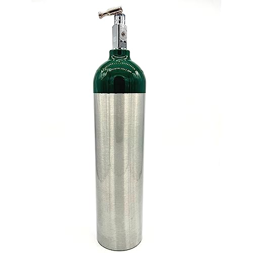 Photo 1 of ResOne Portable Aluminum Medical Oxygen Cylinder, E Size, with CGA-870 Toggle Valve for Medical Use - Non-Sparking, Green Dome, Brushed Finish, 24.1 C
