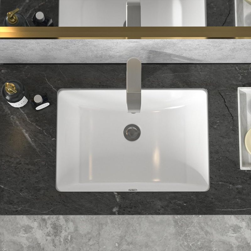 Photo 1 of Undermount Bathroom Sink White - Sarlai 19.4 x 13.7 inch Rectangular Undermount Vessel Sink Modern White Ceramic Rectangle Sink, Vanity Sink Art Basin with Overflow, Interior Bowl Size 17.3"x11.6"
