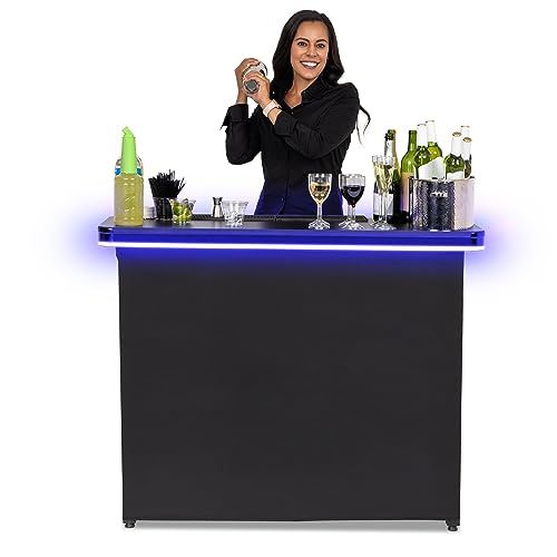 Photo 1 of GoBar PRO Commercial Grade Portable Bar Table - Mobile Bartender Station for Events - Includes Black Skirt and Carry Case - Standard or LED
