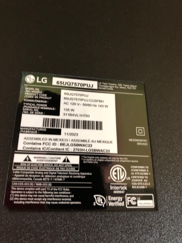 Photo 1 of LG 65-Inch Class UQ7570 Series 4K Smart TV, AI-Powered 4K, Cloud Gaming (65UQ7570PUJ, 2022), Black
