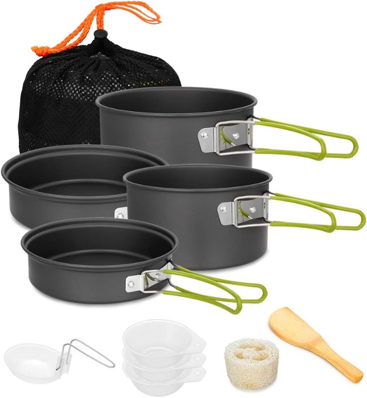 Photo 1 of Gutsdoor Camping Cookware Set Camping Gear Campfire Utensils Non-Stick Cooking Equipment Lightweight Stackable Pot Pan Bowls with Storage Bag for Outdoor Hiking

