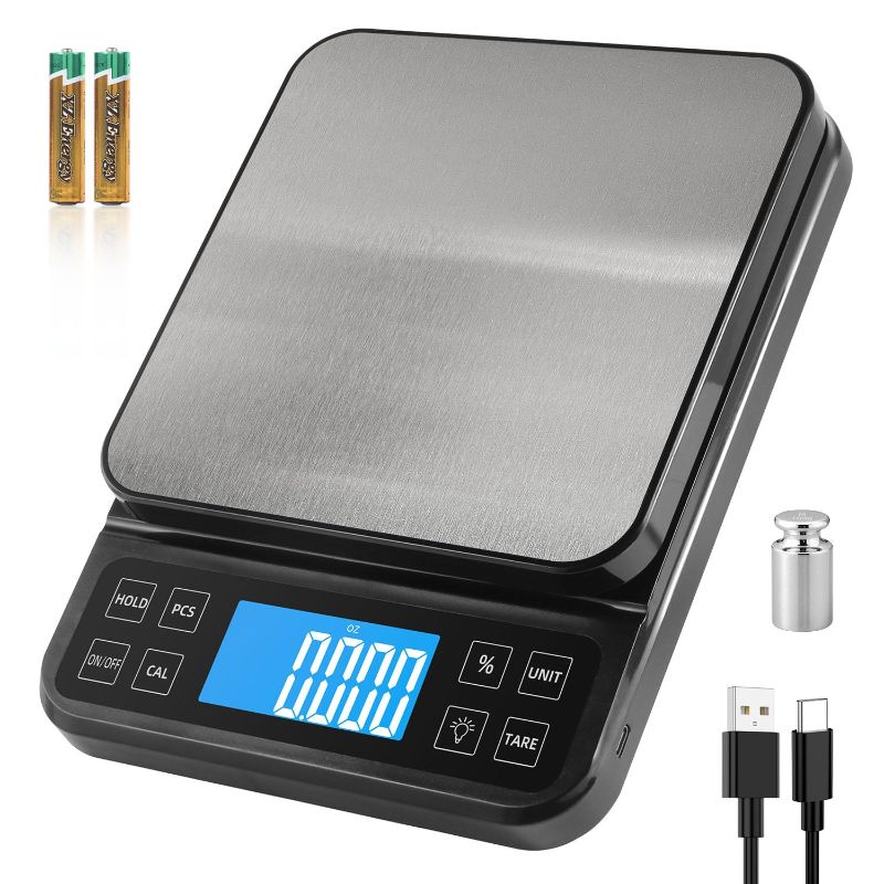 Photo 1 of  BOMATA Large Kitchen Scale with 0.1g/0.001oz High Precision, Bakery Scale with% Percentage Function, Capacity 5kg/11lbs, USB Rechargeable, Full-View Angle LCD with Backlight, Stainless Steel Pan… 