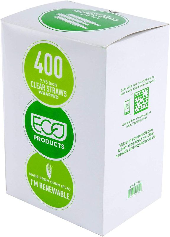 Photo 1 of  Biodegradable Straw Clear with GreenStrip 7 3/4" Unwrapped 400 Unit Pack, 100% Eco Friendly, Disposable Biodegradable 