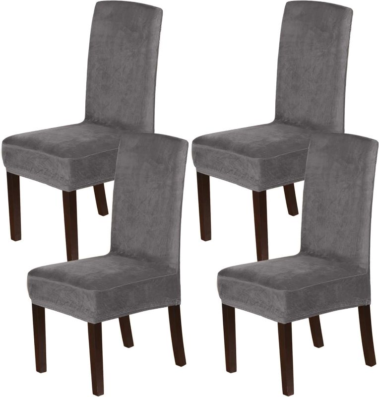 Photo 1 of  H.VERSAILTEX Velvet Dining Chair Covers Stretch Chair Covers for Dining Room Set of 4 Parson Chair Slipcovers Chair Protectors Covers Dining, Soft Thick Solid Velvet Fabric Washable, Grey 