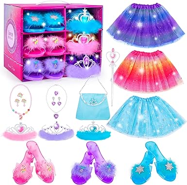 Photo 1 of  Princess Dress Up Toys, Girls Dress Up Costumes Set W/ 3 themes of Unicorn Mermaid Ice Skirts, Shoes, Crowns, Purse and Toddler Jewelry Boutique Kit, Pretend Play Gifts for Girls 3-6 