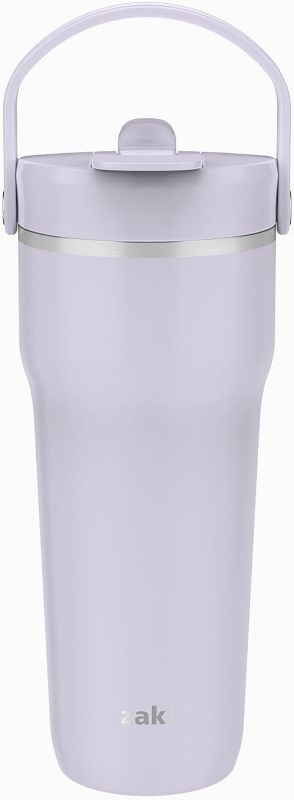 Photo 1 of Zak Designs Harmony 2-in-1 Coffee Tumbler for Travel or At Home, 30oz Recycled Stainless Steel is Leak-Proof When Closed and Vacuum Insulated with Handle (Smoky Lilac Purple)
