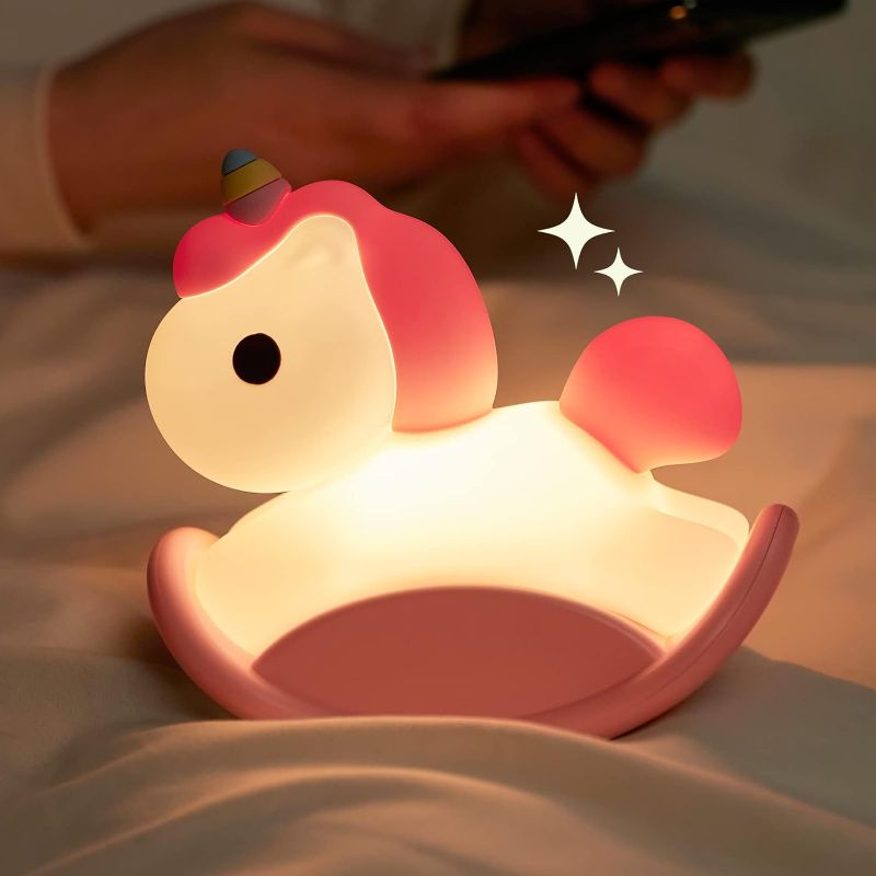 Photo 1 of  Unicorns Night Light for Kids, Cute Night Lights for Girls Pink Room Decor, Silicone Kids Night Lights Rechargeable, 30mins Timing Baby Night Lamp for Kid Kawaii Cute Bedroom Decor 