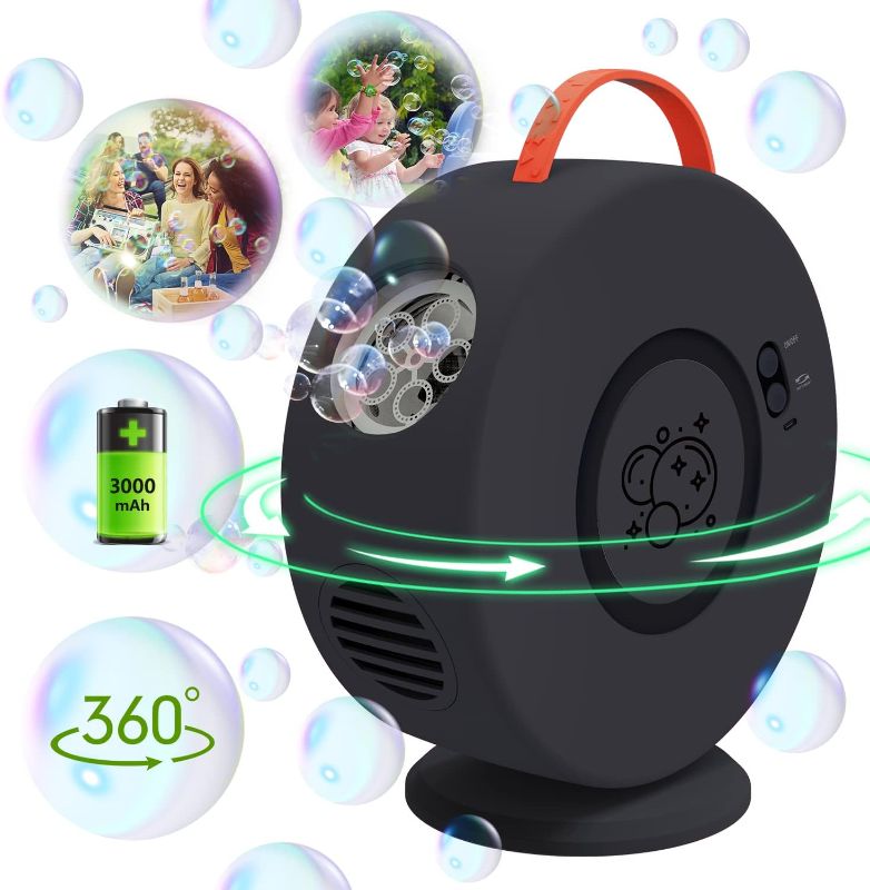 Photo 1 of Bubble Machine for Kids Toddlers,Automatic Bubble Blower Rechargeable, 90° 360° Auto Rotatable Portable Bubble Maker Electric Bubbles Toy for 3 4 5 Year Old, Outdoor Wedding Party Birthday Gifts
