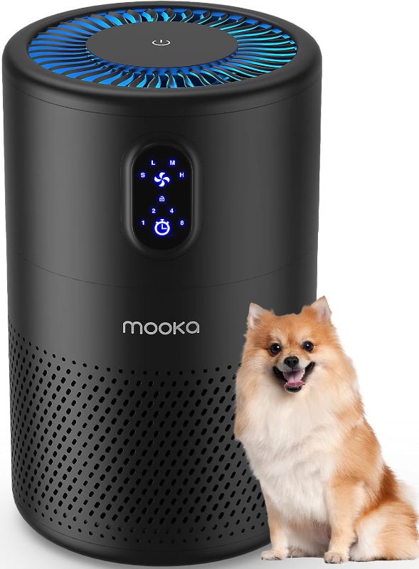 Photo 1 of MOOKA Air Purifiers for Home Large Room up to 1076ft², H13 True HEPA Air Filter Cleaner, Odor Eliminator, Remove Smoke Dust Pollen Pet Dander, Night Light(Available for California)-Black

