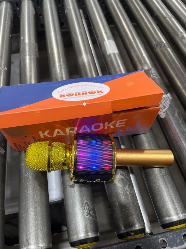 Photo 2 of BONAOK Wireless Bluetooth Karaoke Microphone, 3-in-1 Portable Handheld Mic Speaker Machine for All Smartphones,Gifts for Girls Boys Kids Adults All Age Q37(Gold)
