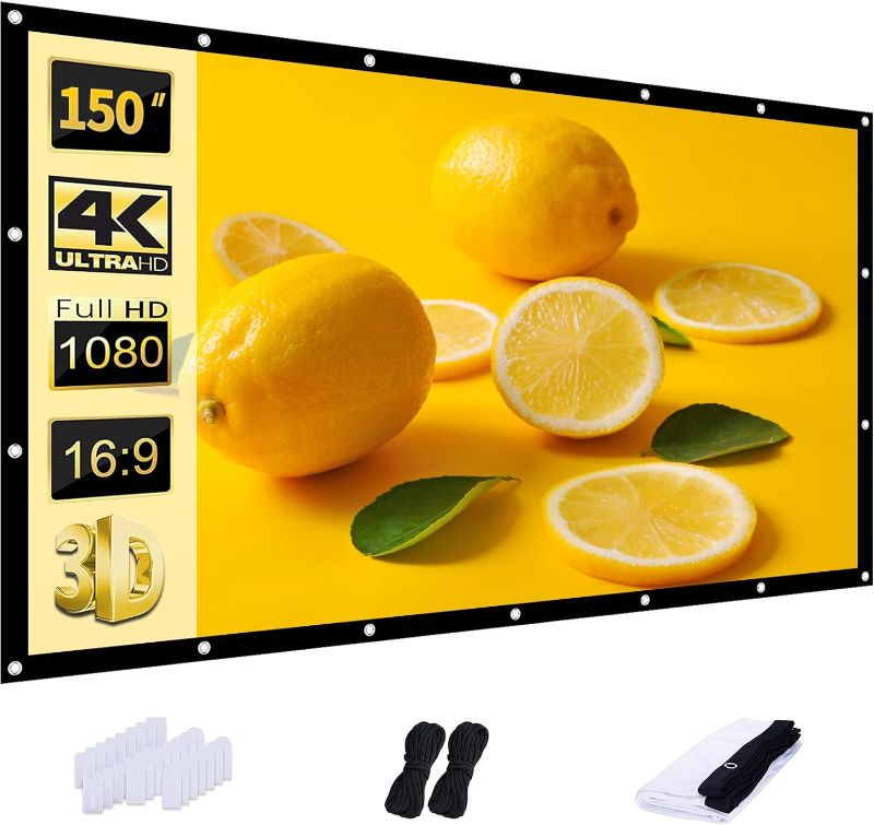 Photo 1 of  AAJK 150 inch Projector Screen, Portable Projection Screen 16:9 Foldable Washable Spandex Sheet Outdoor Movies Screen?for Indoor Outdoor use(White) 