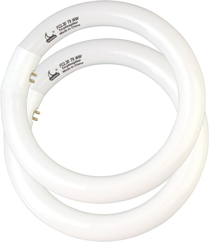 Photo 1 of  FCL30/30K Circular Fluorescent Light Bulbs T9 9 inch 30 Watts, Round FCL30EX-L 27K Circline Light Bulb FC9T9/KB 30W 3000K, WW Warm White, G10q 4 Pin Base, 2 Pack 