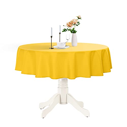 Photo 1 of Romanstile Round Waterproof Tablecloth, Stain Resistant Washable Table Cloths Wrinkle Free Polyester Table Covers for Kitchen Dining Party Wedding Indoor and Outdoor - Yellow, 60 Inch