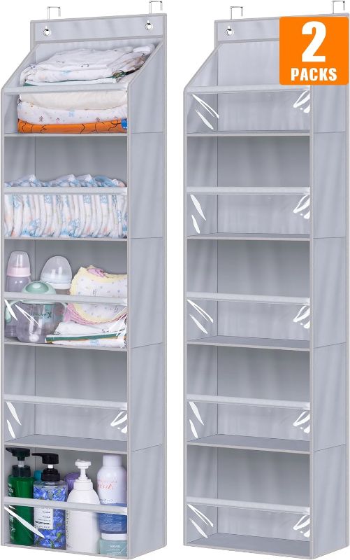 Photo 1 of  AOODA 2 Pack Over the Door Organizer, Large Capacity Closet Door Hanging Organizer, Clear Deep Pockets Baby Organizer Storage for Nursery, Bathroom, Bedroom, Pantry, Diapers (Grey) 