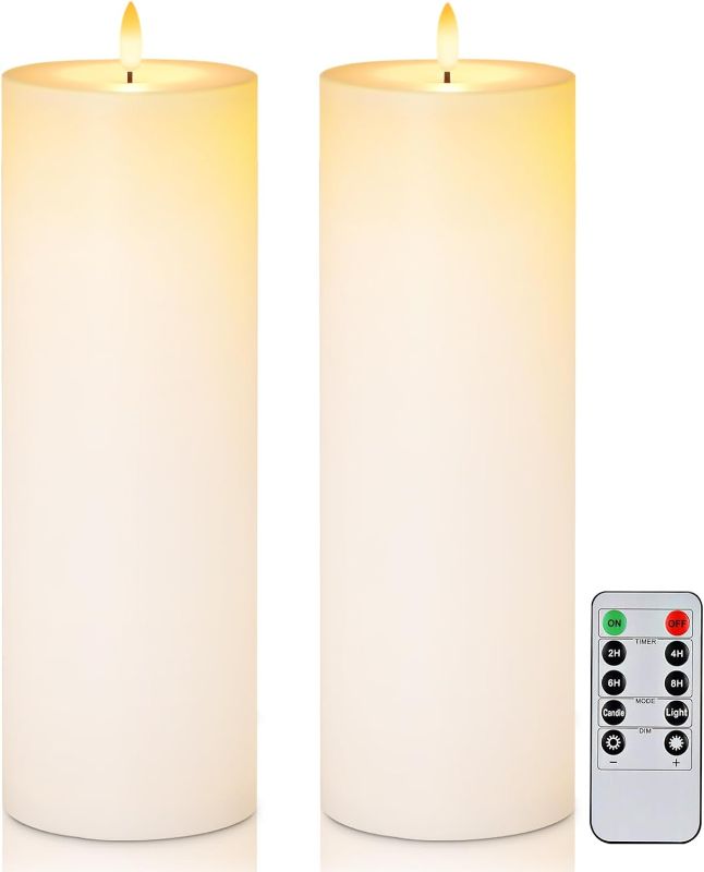 Photo 1 of 5plots 4" x 12" Waterproof Outdoor Flameless Candles Battery Operated LED Large Pillar Candles with Remote and Timer for Indoor Outdoor Lanterns, Long Lasting, White, Set of 2 