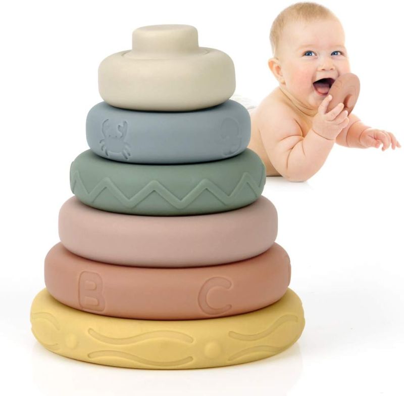Photo 1 of  Mini Tudou 6 Pcs Stacking & Nesting Circle Toy,Soft Building Rings Stacker & Teethers,Squeeze Play with Early Educational Learning Stacking Tower, Best Gift for 6+ Months Boys&Girls 
