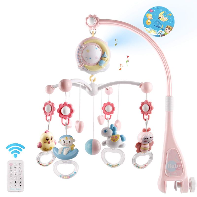 Photo 1 of  Baby Musical Crib Mobile with Timing Function Projector Lights,Stand-Along Rattles and 150 Melodies Music Box with Remote Control for Newborn 0-24 Months 
