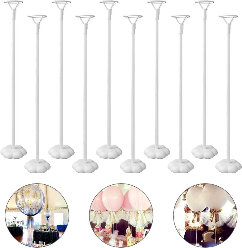 Photo 1 of  Sakolla 10 Sets Balloon Stick Stand, Balloon Sticks Holder with Base for Table Desktop Centerpiece Balloon Holder for Birthday Party, Wedding, Baby Shower and Anniversary Decoration (15.7 inch White) 