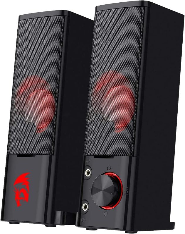Photo 1 of  Redragon GS550 PC Gaming Speakers, 2.0 Channel Desktop Computer Sound Bar with Compact Maneuverable Size, Headphone Jack, Quality Bass & Decent Red Backlit, USB Powered w/ 3.5mm Cable 