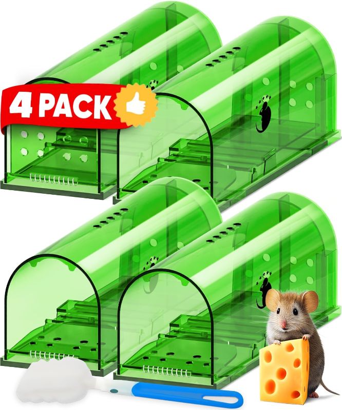 Photo 1 of  Motel Mouse Humane No Kill Live Catch and Release Mouse Traps, Reusable with Cleaning Brush - 4 Pack 